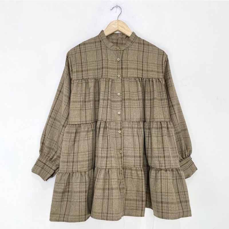 tunik wanita motif kotak-kotak bahan flanel