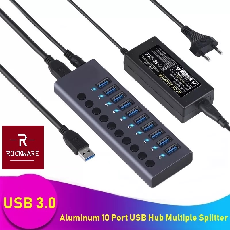 ROCKWARE WLX-985A - 10 Port USB 3.0 HUB - 5Gbps Hi-Speed Transmission