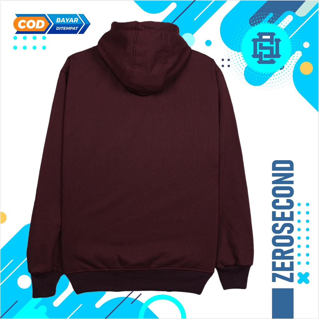 Zero.Second Sweater Hoodie Pria Autentic Logo ZS Warna burgundy Bahan Catton Flecee Gramasi 280S Permium Tebal Full Varisn Warna