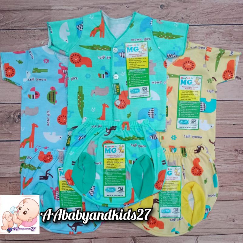 Mom's gift SAFARI SERIES Setelan Baju Bayi Lengan Pendek Celana Pop Full Print Dasar Warna Usia Newborn SNI Nyaman Berkualitas