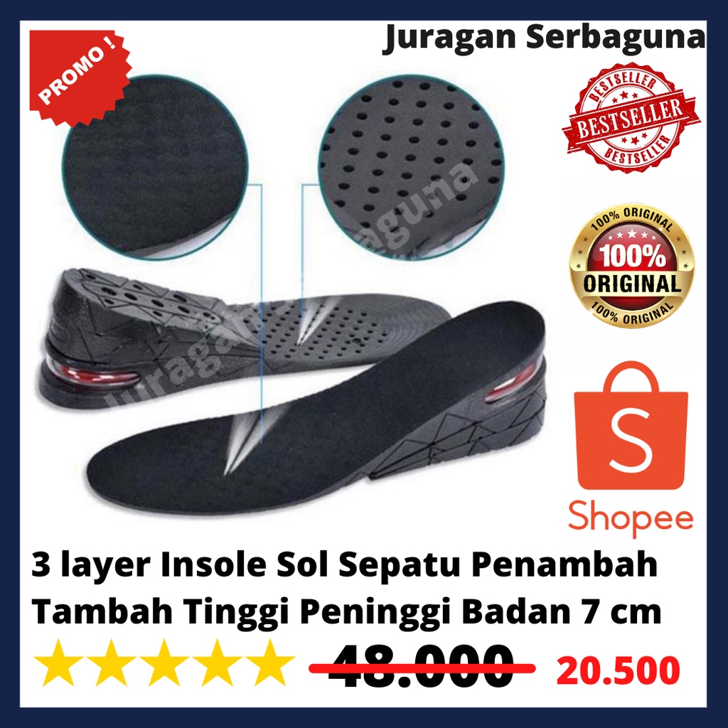 3 layer Insole Sol Sepatu Penambah Tambah Tinggi Peninggi Badan 7 cm