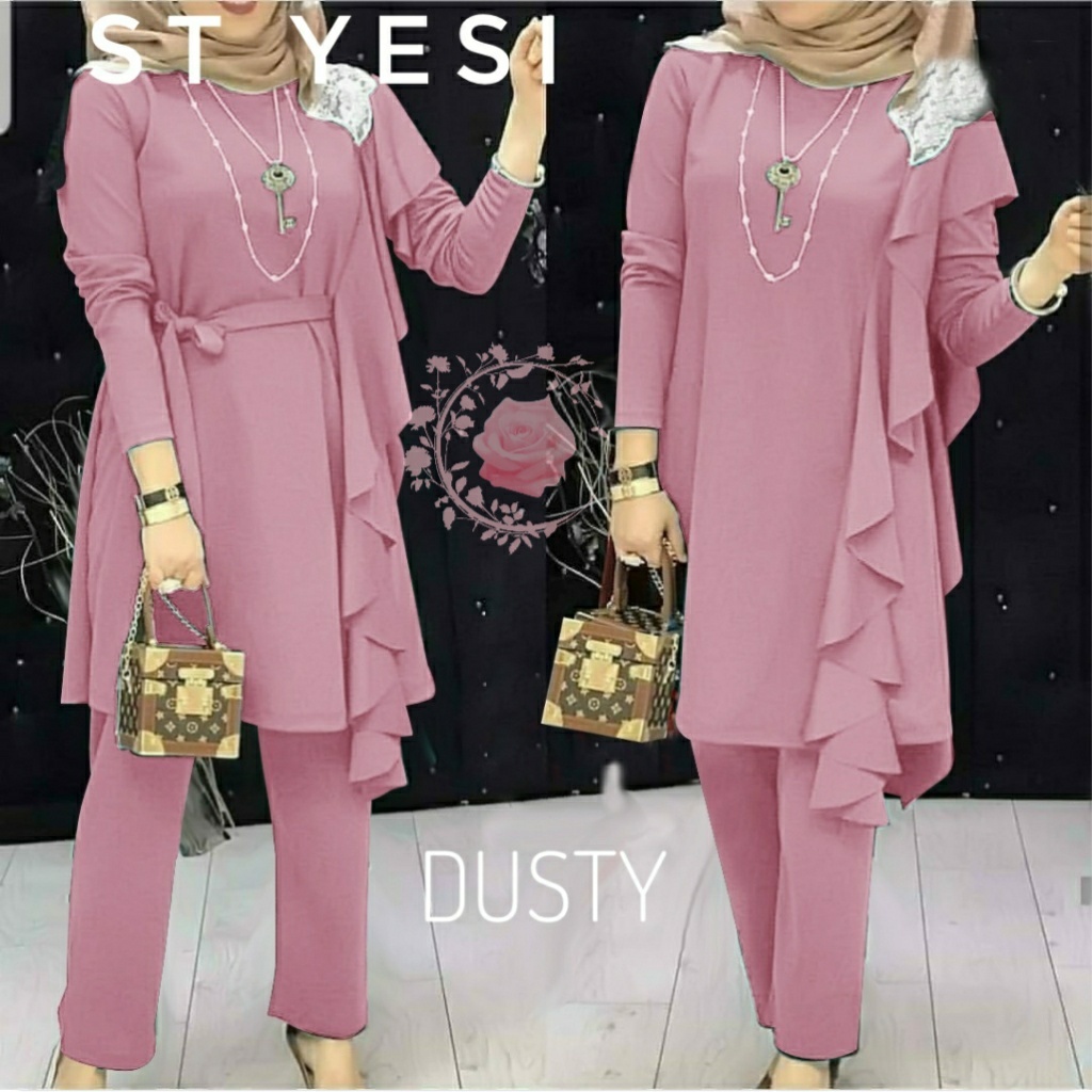 SETELAN TUNIK YESSY/ BAHAN MOSCREPE IMPORT/ SIZE L-XL-2XL-3XL/ SETELAN CELANA/ SETELAN MUSLIM JUMBO