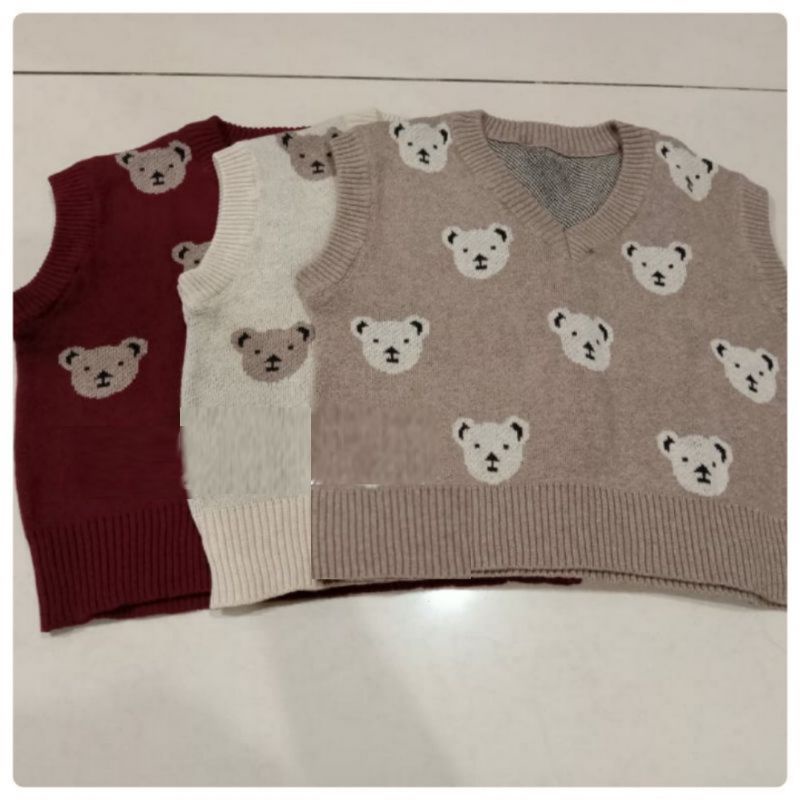 Vest Rajut Bear Anak Korean Style/ vest rompi anak lucu new trend unisex motif bear
