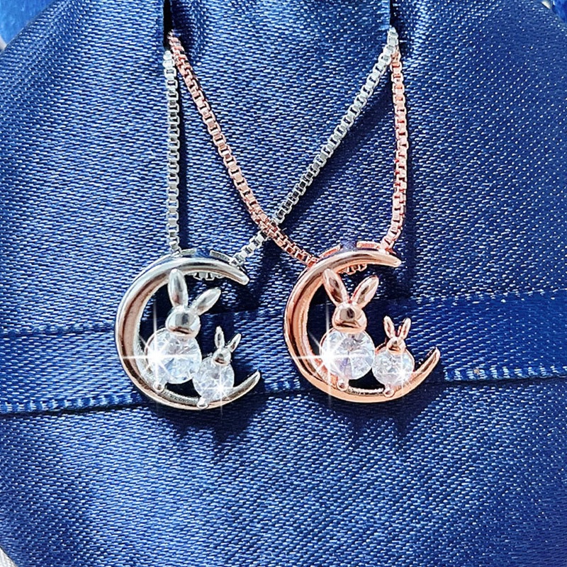 Fancyqube 1 Pcs Kreatif Bulan Kelinci Liontin Kalung Lucu Wanita Hewan Tulang Selangka Rantai Aksesoris Fashion Perhiasan Gadis Hadiah