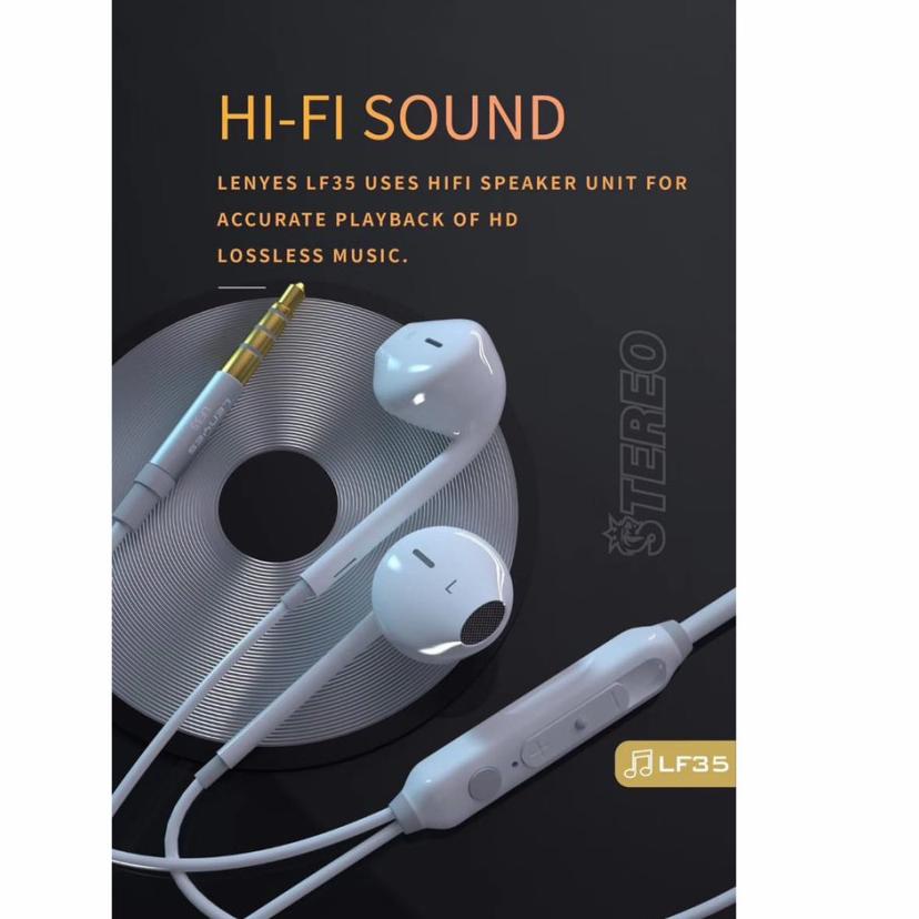 "DMA.11De22ᴼ" HEADSET HANDSFREE LENYES LF35 ORIGINAL 100% STEREO EARPHONE LF-35