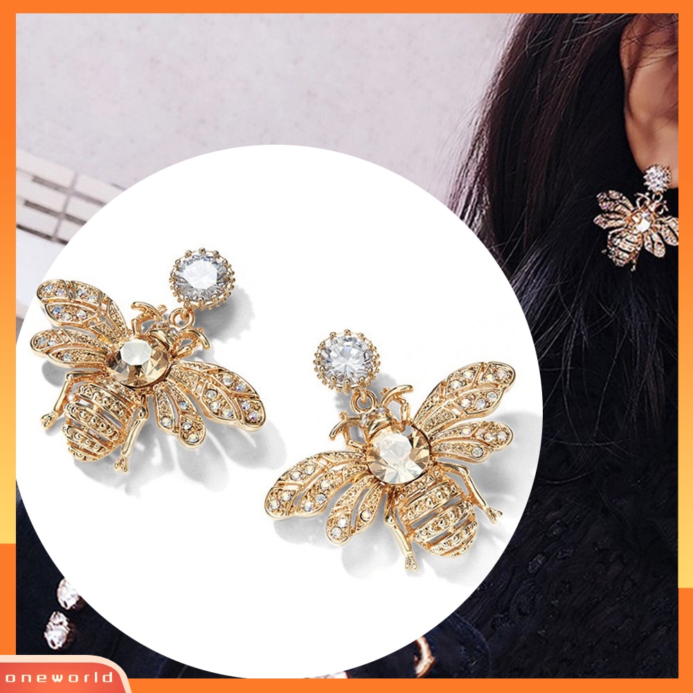 [WONE] Wanita Fashion Lebah Madu Anting Honeybee Berlian Imitasi Ear Studs Perhiasan Hadiah