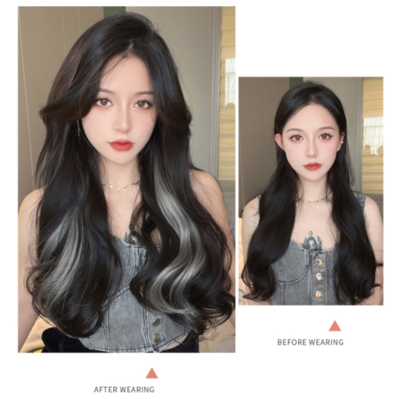 Papaozhu Rambut Extension Highlight Gelombang Panjang Sintetis Dengan Klip Wig Potongan Rambut Keriting Tahan Panas Untuk Wanita Perempuan