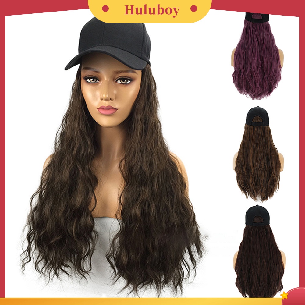 Wig Rambut Ekstensi Model Panjang Keriting Gelombang Dengan Topi Peaked Untuk Wanita