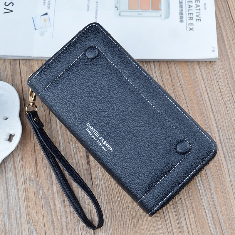 DOMPET PANJANG WANITA 2 RESLETING MUAT HP KULIT HITAM NICELA PREMIUM WA626B5 KOREA IMPORT REMAJA SLOT KARTU KOIN BRANDED KEKINIAN TALI PENDEK SIMPLE CEWEK MURAH FASHION BATAM