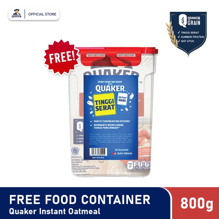 

✿ BISA COD✿ Quaker Instant Oatmeal 800g + Free Food Container