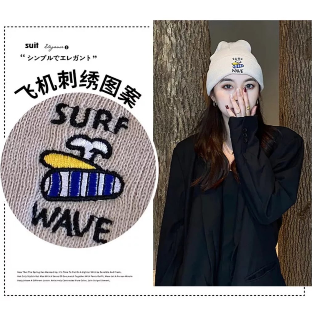 Best Seller Baru Topi Kupluk Beanie Hat Bordir Surf Wave kupluk Rajut  Pria Wanita Dewasa Keren Real Pict