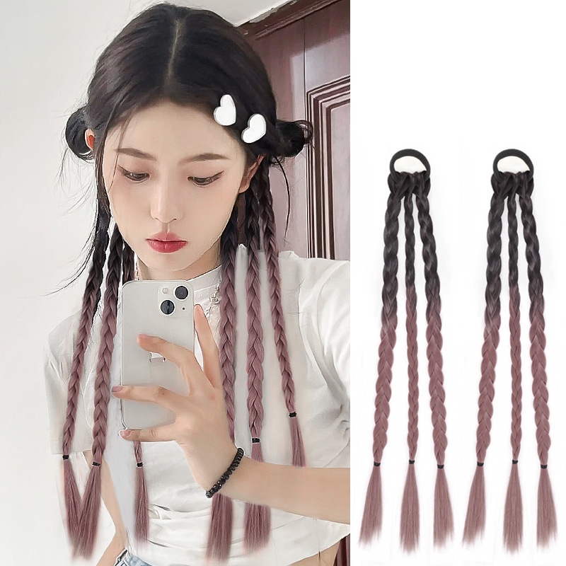 [COD Tangding]ins Gradasi Warna Tinju Kepang Wig Gadis Keren Y2K Tali Rambut Ponytail Twist Wig Aksesoris Rambut