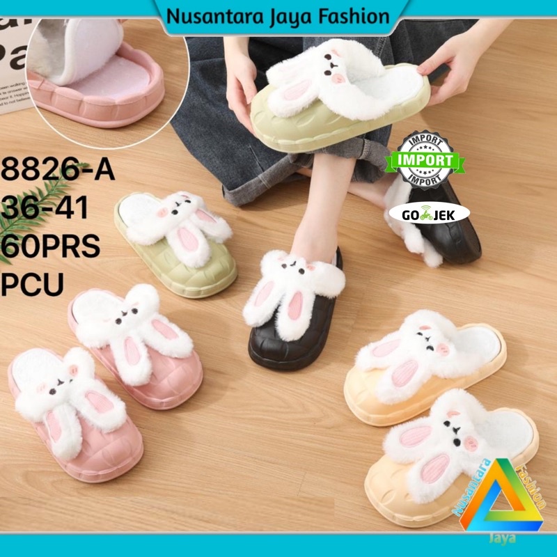 Sandal Wanita Home Style Kekinian Rabit Bulu Halus BLC 8826-A