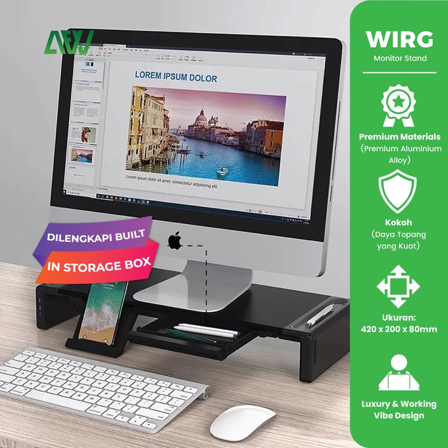 WIRG Computer Monitor Stand With Build in USB Port and Storage Box