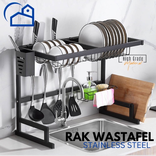 Rak Piring Wastafel Rak Cuci Piring Besi Stainless Hitam Rak Dapur