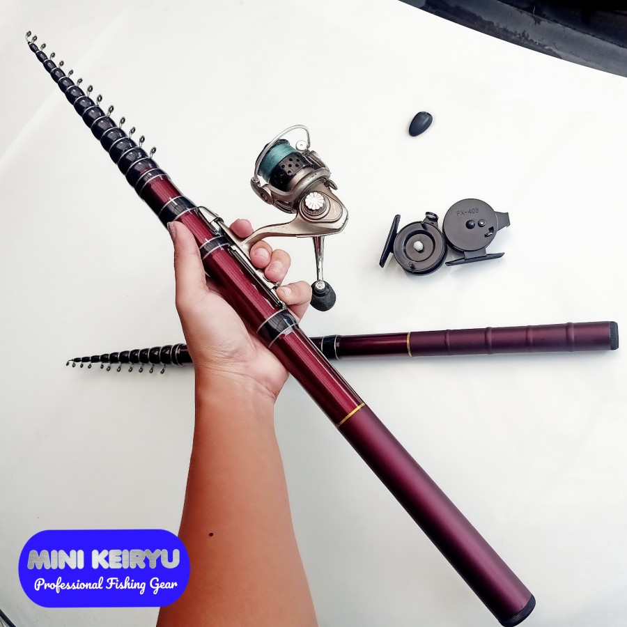 Joran Tegek Mini Keiryu Red ros pendek 4.5m Custom Kolong + reel