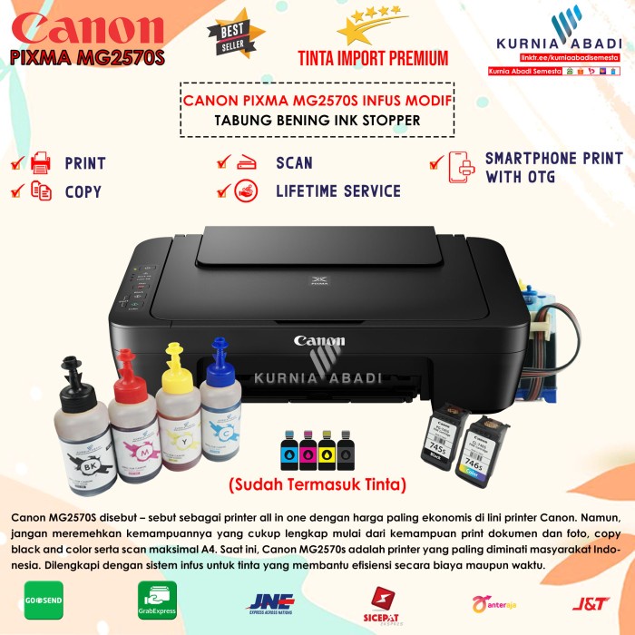 Printer Canon Pixma Mg2570S Infus Print Scan Copy Inkjet Infus Bening