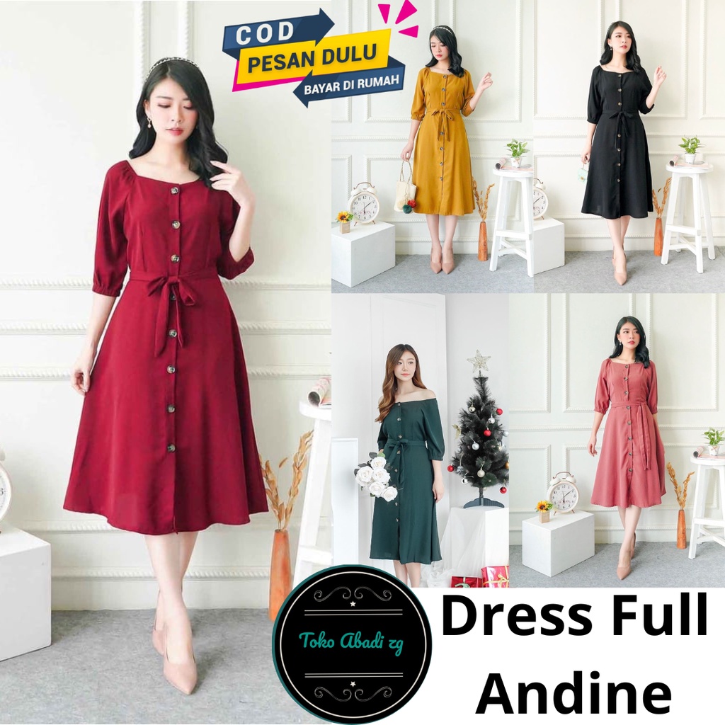 Gamis Midi 3/4 Polos Kancing Depan Busui fredli Tali Samping Bahan Moscrepe Atasan Wanita Drees Andin Polos Full Kancing