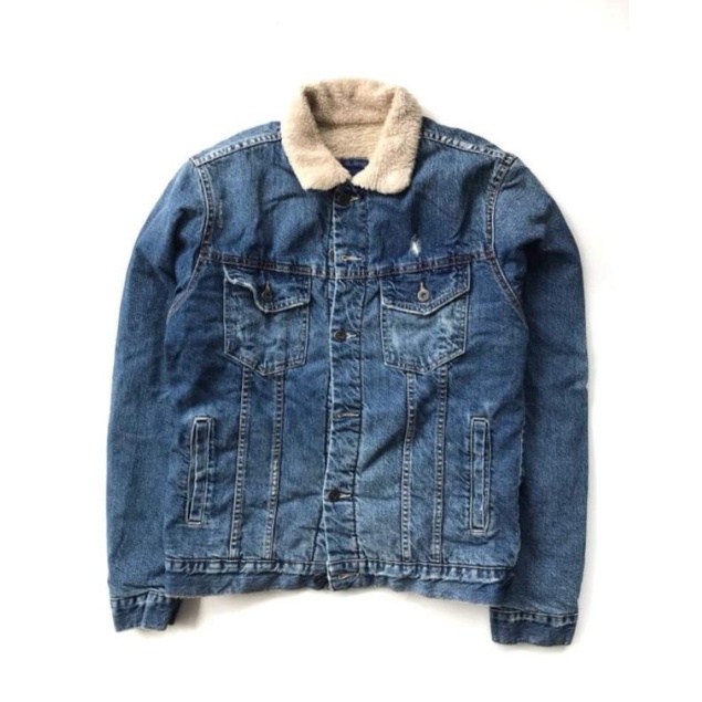 Zara Man Trucker Denim Sherpa Jacket