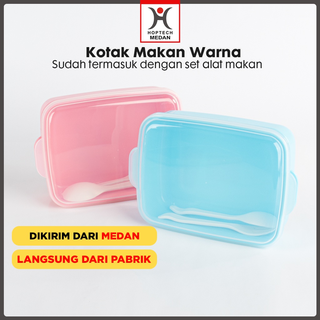 Lunch Box Portable 2 Warna dengan set sendok Siap Pakai | Kotak Bekal Serbaguna