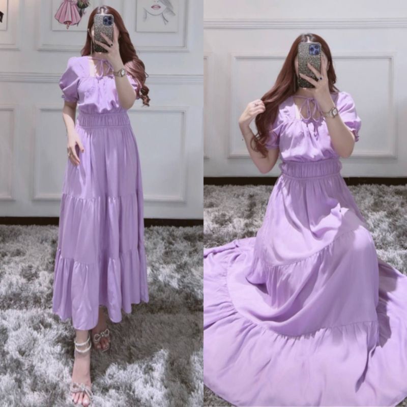 LONGDRESS ADEM/DRESS SUSUN POLOS KEKINIAN RAYON FIT TO XL LD 110
