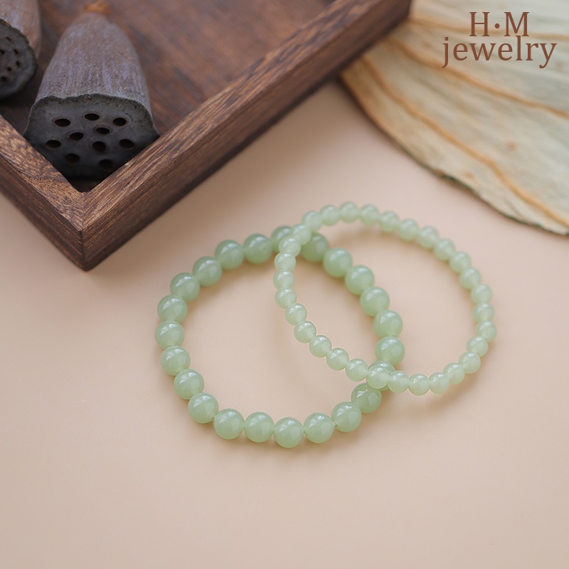 Gelang Manik-Manik Bulat Hijau Danau Hetian Gelang Pria Dan Wanita Couple Lucky Beads Bracelet2022