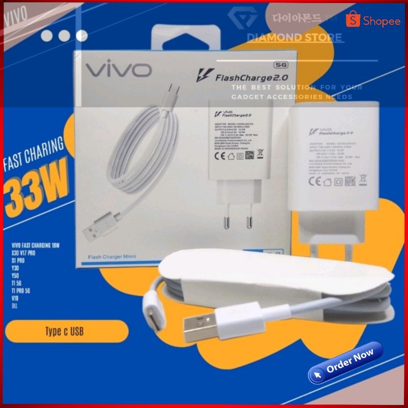 Charger Vivo V20 V20 SE V21 X50 33W Flash Charging USB Type-C Original 100%