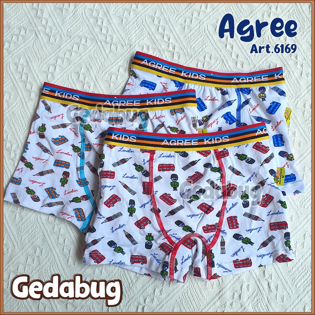 3 Pcs - CD Boxer Anak Agree 6169 Print Putih | Celana dalam anak cowo | Karet Boxer Salur | Gedabug