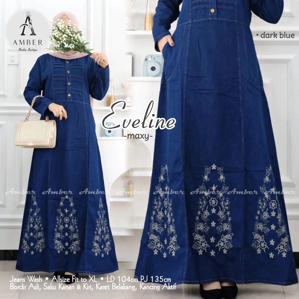 EVELINE MAXY JEANS PREMIUM ALL SIZE FIT TO XL LD 104 BORDIR ASLI SAKU KANAN DAN KIRI KARET BELAKANG 