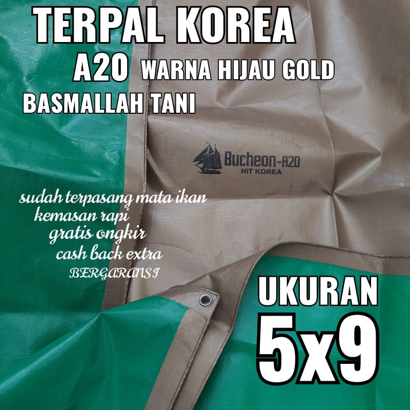 Terpal KOREA A20 Warna Hijau Gold ukuran 5x9 meter merk TRECK