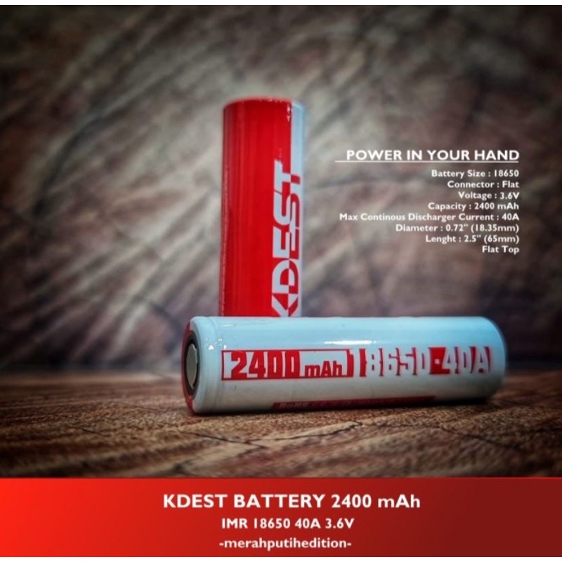 Baterai Kdest Merah Putih 18650 2400mAh Authentic [SATUAN]