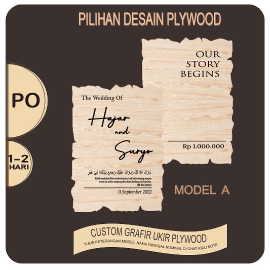 plywood kayu grafir Nama Tanggal Nominal Text Custom Grafir Ukir