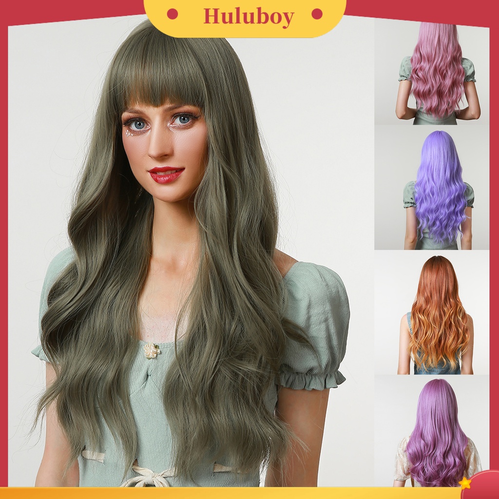 Rambut Palsu Wanita Model Panjang Gelombang Bahan Breathable Ringan Dengan Poni Untuk Cosplay Halloween