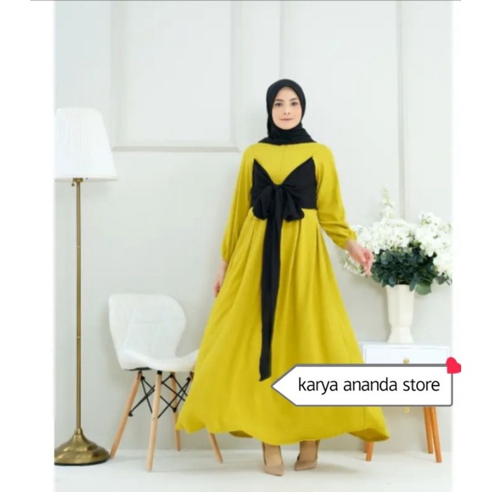 Gamis lesti busui kombi tali bahan crinkle airflow terbaru