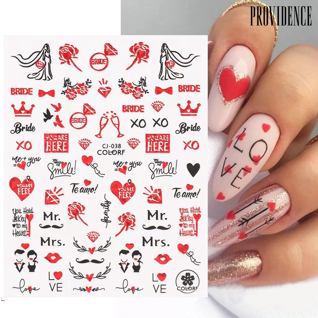 Providence 2Pcs Stiker Nail Art Tidak Luntur Mudah Tempel Perekat Diri Tidak Rontok DIY Valentines Day Merah Pola Hati Manicure Decal Salon Kuku Pasokan