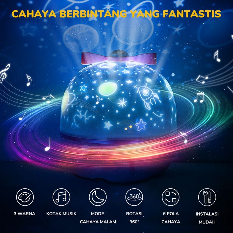 Lampu Tidur Proyektor Langit Bintang + Speaker Bluetooth + Remote + Auto Off