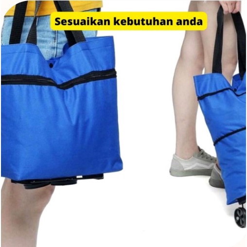 Serbagrosirmurah Foldable Shopping Bag Tas Belanja Lipat Roda Tarik Troly Lipat Foldable