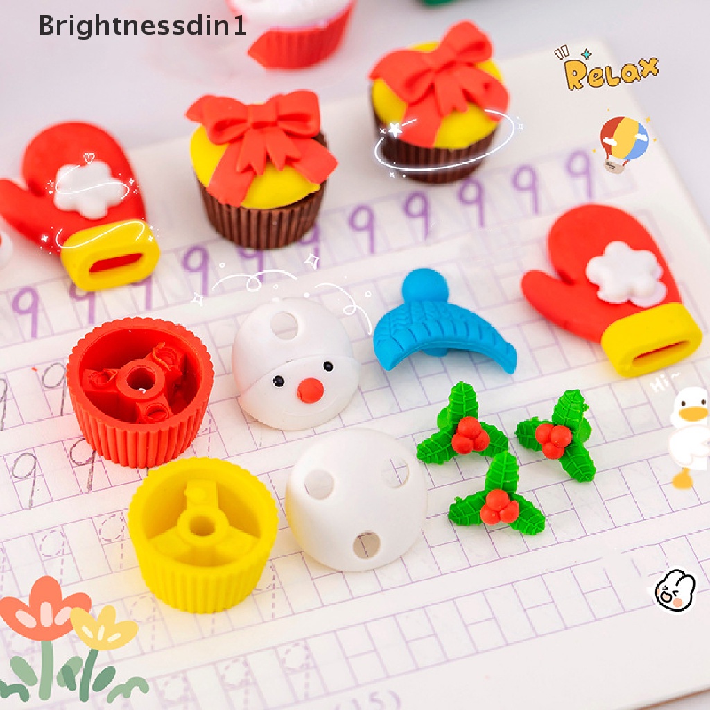 [Brightnessdin1] 1set Anak Christmas Eraser Set Alat Tulis Natal Kado Siswa Sekolah Tk Perlengkapan Sekolah Stationery Set Butik