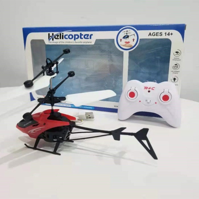 Rc helicopter remot control terbang mainan anak - MERAH REMOT
