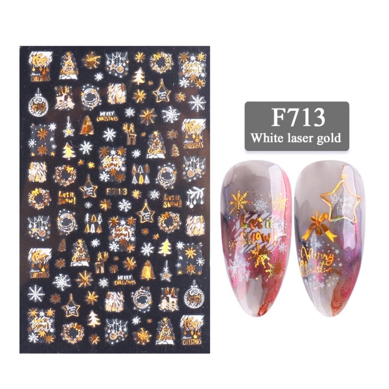 Stiker Kuku natal gold 3d Desain Snowflake Natal Warna Emas Untuk Dekorasi Nail Art