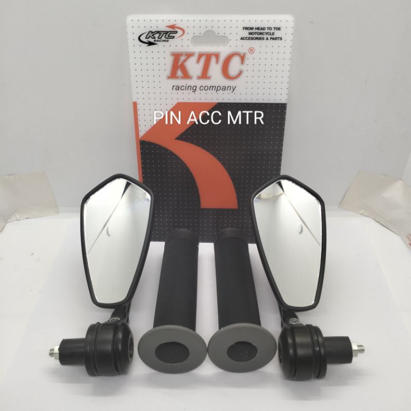 paket variasi motor spion jalu bar end/Oval/Kaca Bening/Kaca Biru + hangrip Ktc Bulu hitam untuk semua