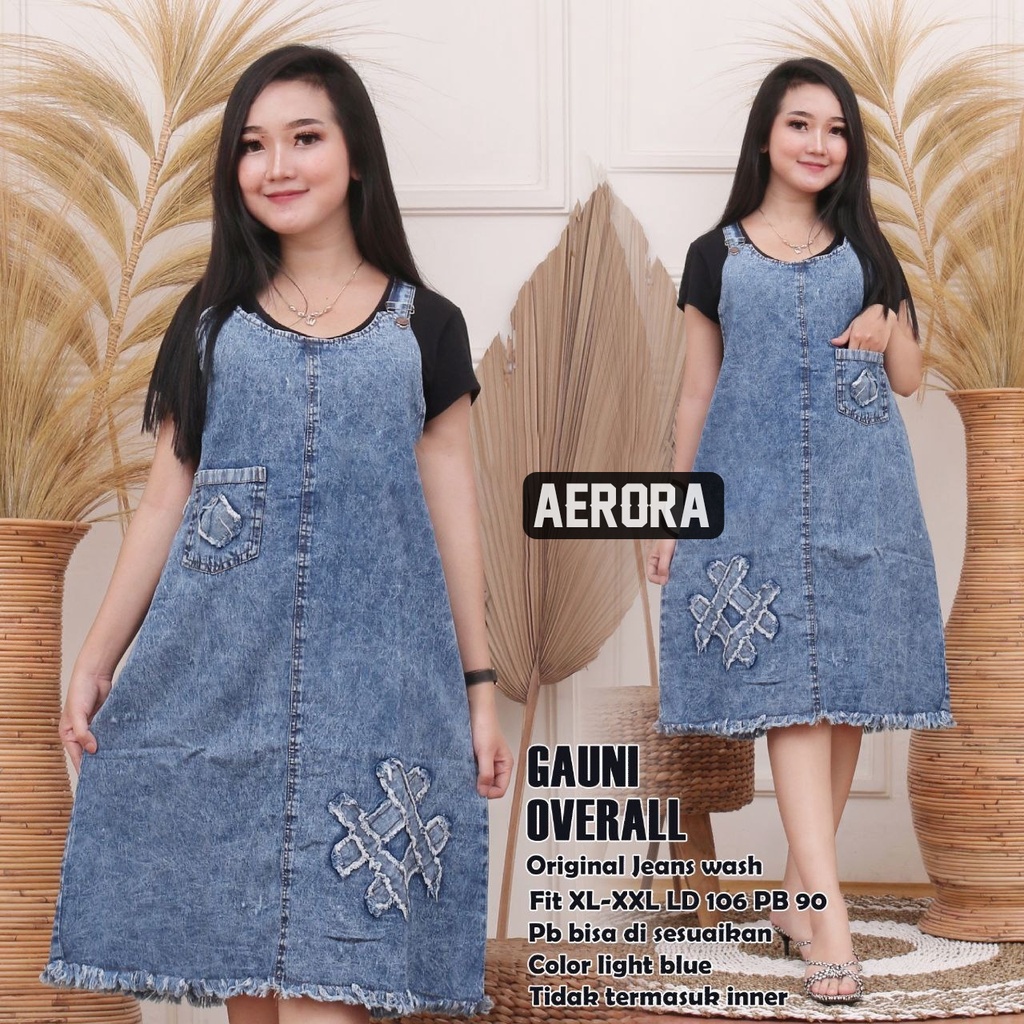 Baju Kodok Overall Dress Jeans Wanita Bordir Tempel Kekinian Inport Ld 105 P 90 Gauni Overall Terbaru Allsize