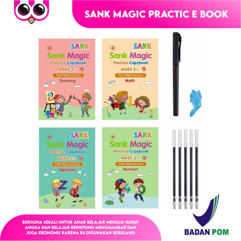 

SANK MAGIC PRACTICE BOOK / BUKU LATIHAN MENULIS MENGGAMBAR TINTA BISA HILANG 1 SET ISI 4 BUKU + PULPEN DAN REFILL / BUKU PANDUAN BELAJAR