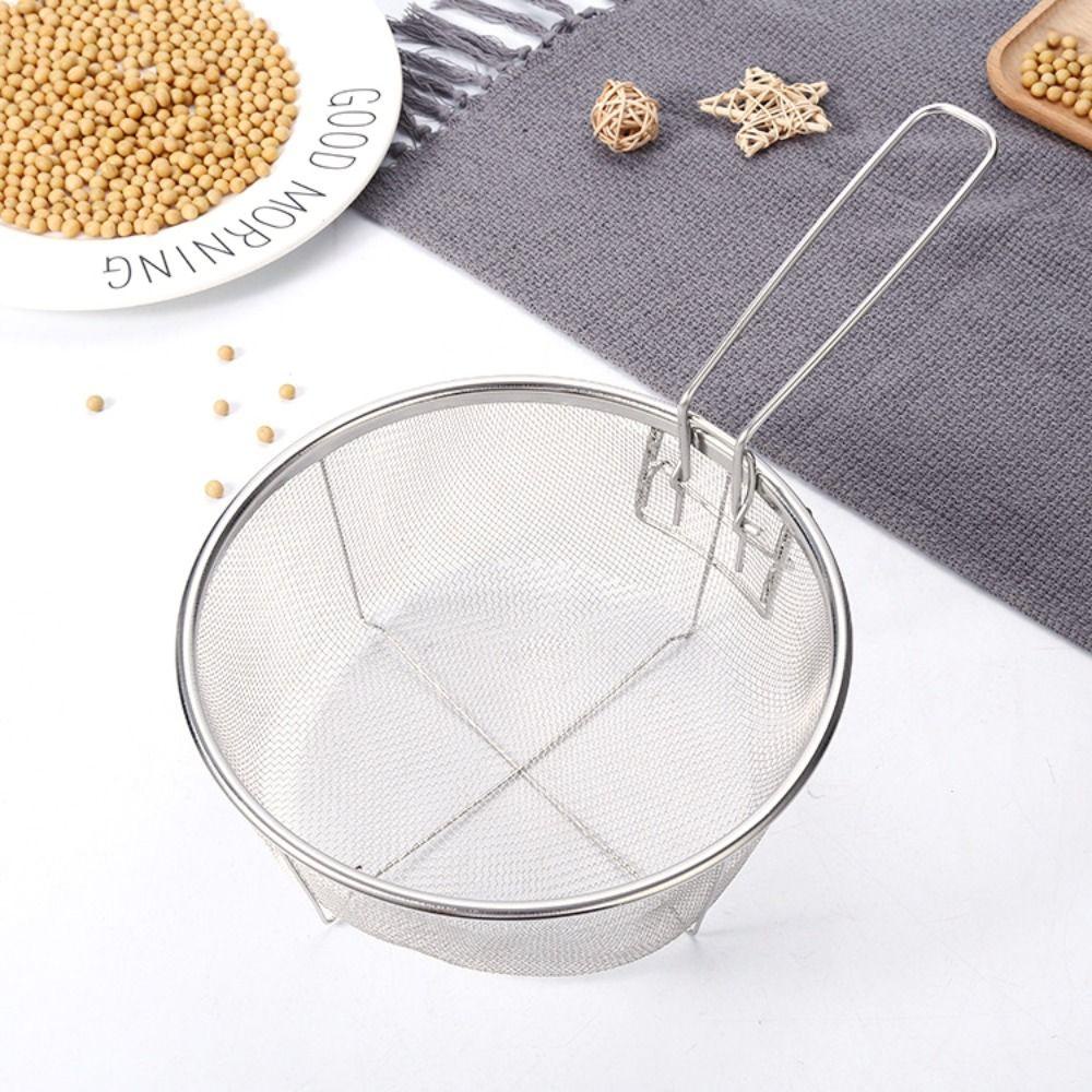 [Elegan] Keranjang Goreng Sayap Ayam Bawang Cincin Kentang Goreng Stainless Steel Dengan Pegangan Mesh Net Alat Masak