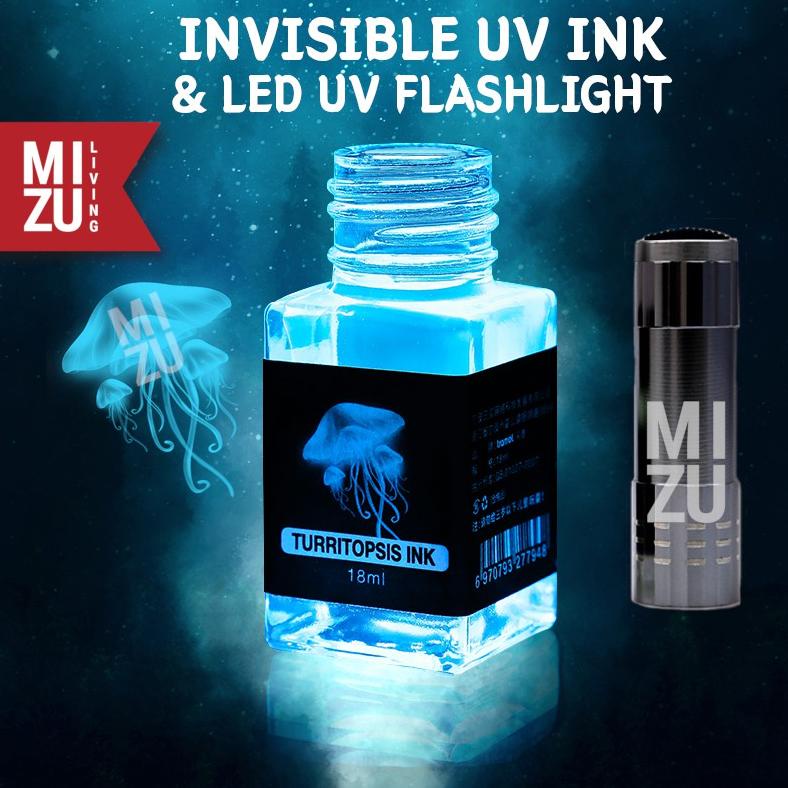 

MIZU TURRITOPSIS UV INVISIBLE FOUNTAIN PEN INK + UV FLASHLIGHT TINTA+SENTER RAHASIA TERLARISS...,,,,,