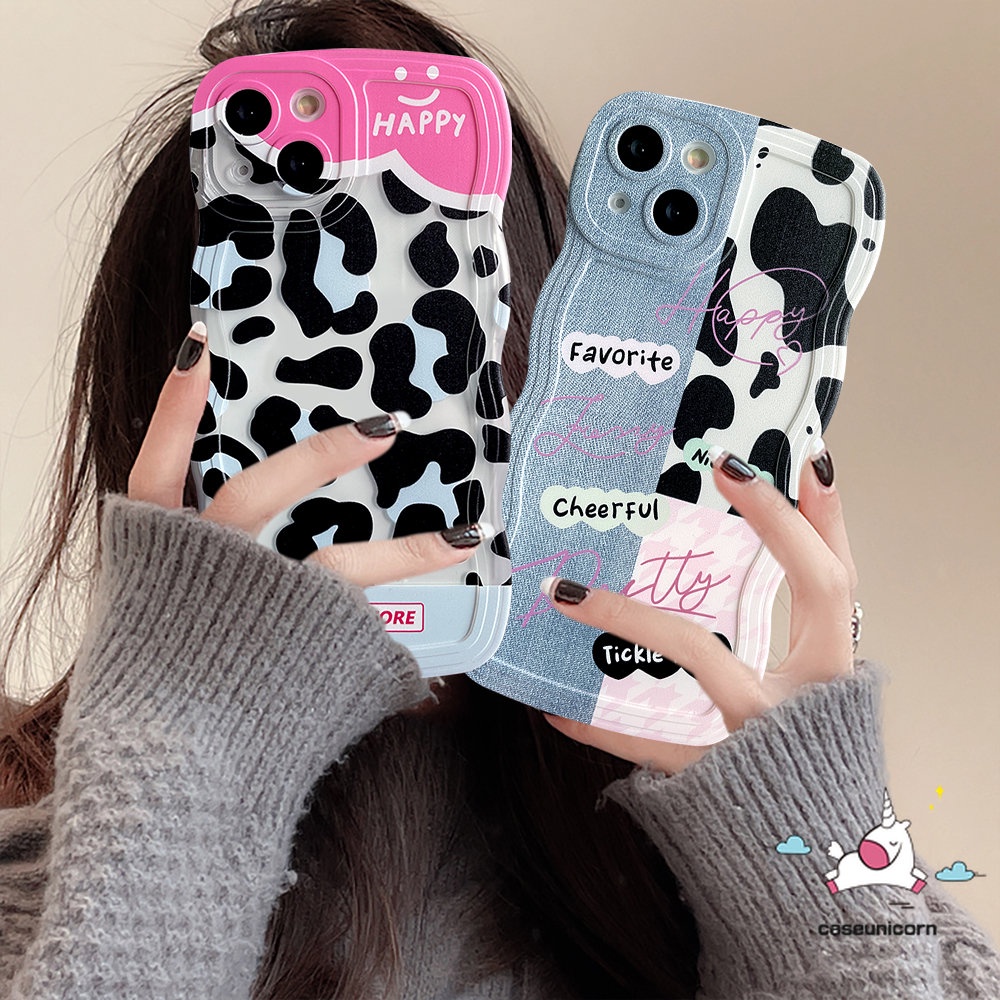 Casing Pasangan Kompatibel Untuk iPhone 11 Pro Max6 6s 8 7 Plus XR 14 13 12 Pro Max 14Plus X XS Max SE 2020motif Denim Splicing Motif Leopard Sapi Lembut Bergelombang Edge Case