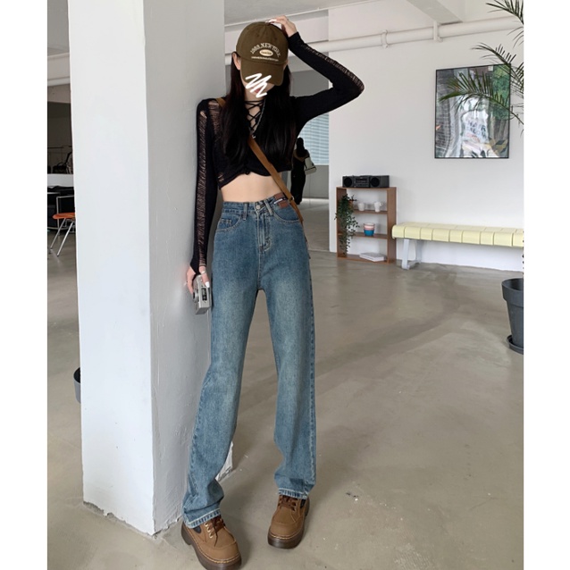 Korean Highwaist Loose Celana Panjang Jeans Wanita