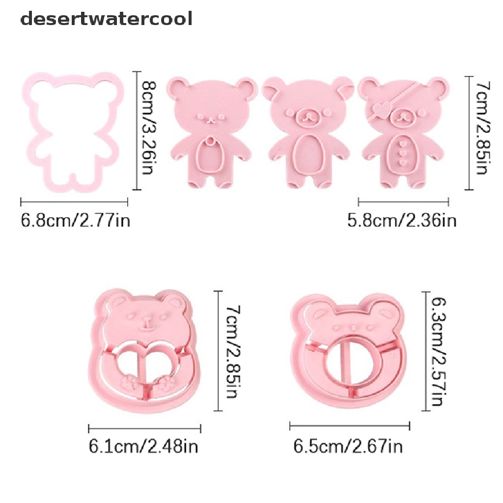 Deid 2/4Pcs Cetakan Beruang Lucu Cookie Bear Stamper Biscuit Cutter Set DIY Cetakan Kue Martijn