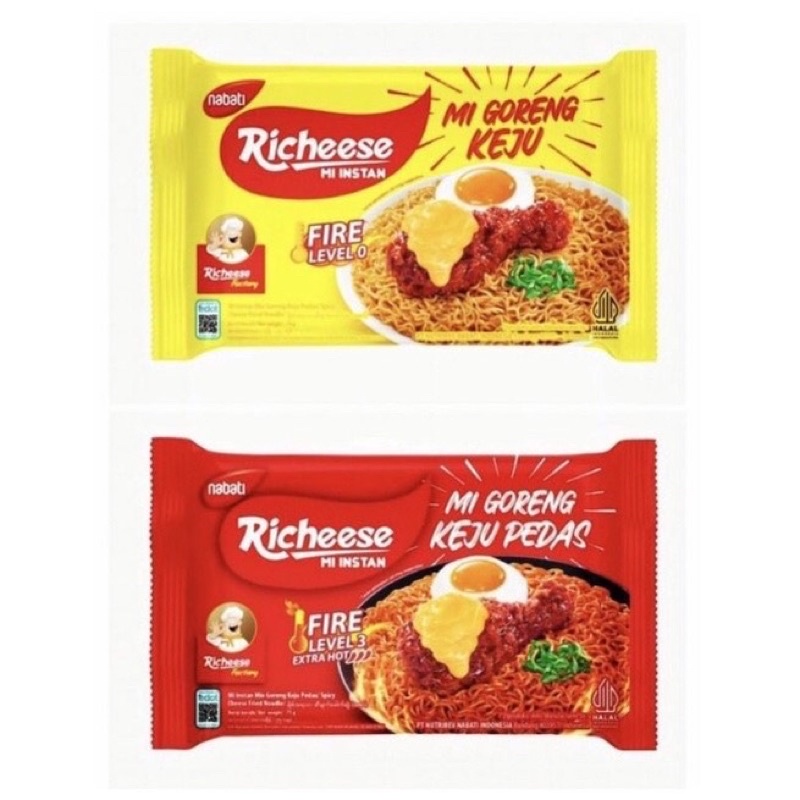 Mie Richeese / mie Goreng Keju / mie instant pedas level 0 / level3 74gr
