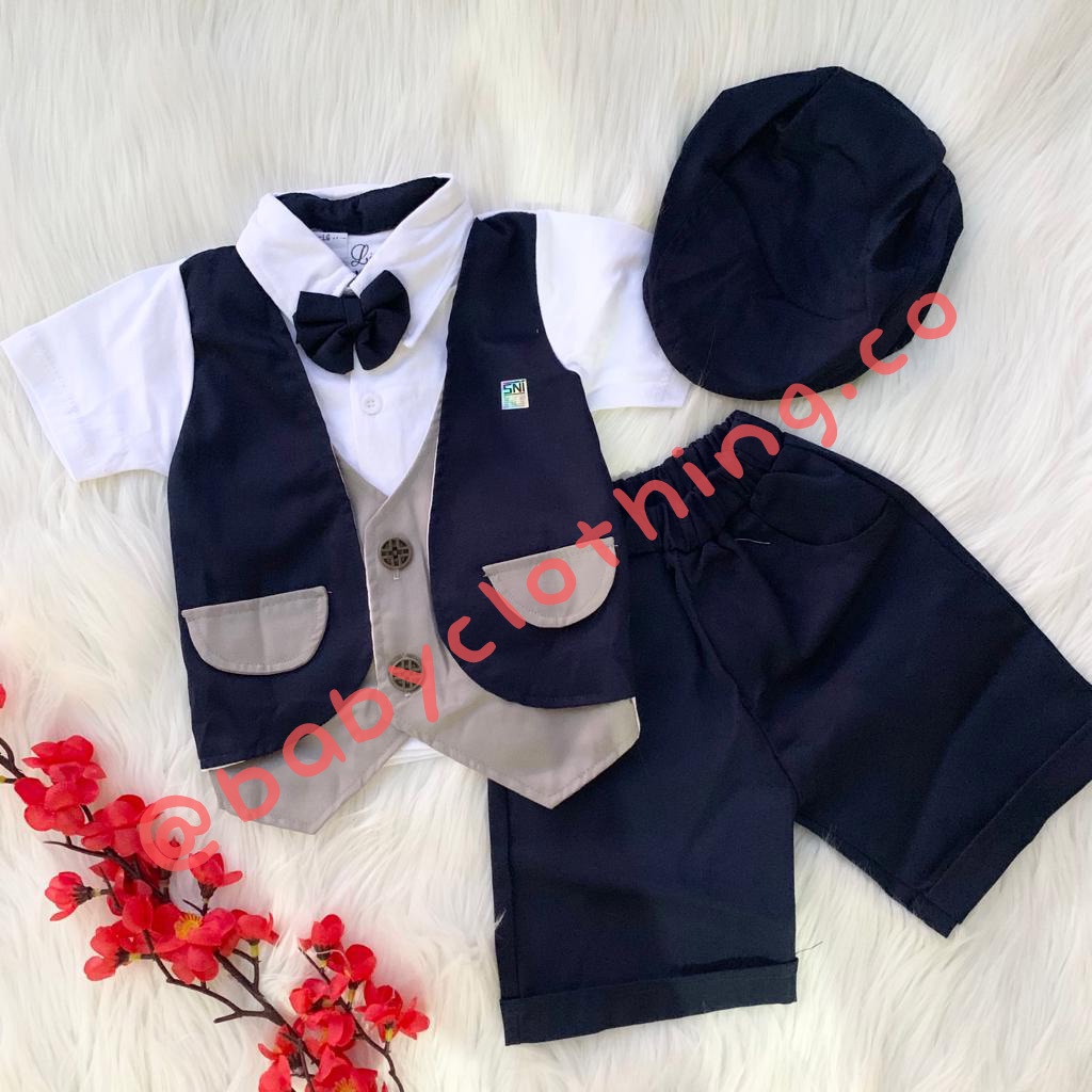 Setelan baju kemeja dan celana utk anak cowok keren pergi pesta kekinian fashion bayi laki murah -gen